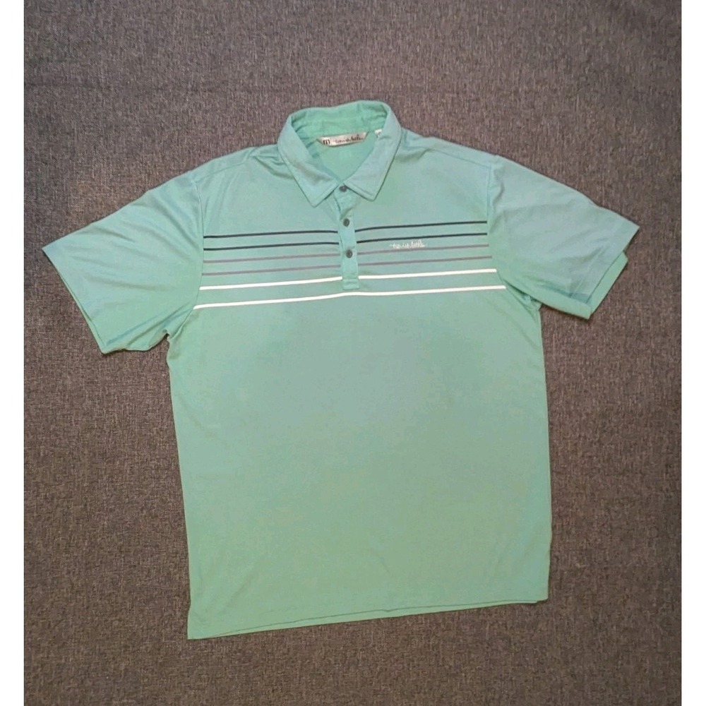 Travis Mathew Golf Polo Perform Shirt Mens XL Green Striped Pima Cotton Tee